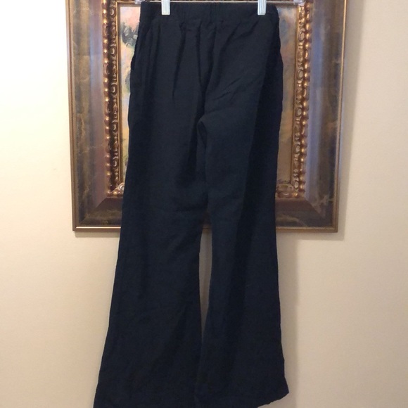 🖤 Linen blend flare bottom high elastic tie waist pocket pants - Picture 3 of 7